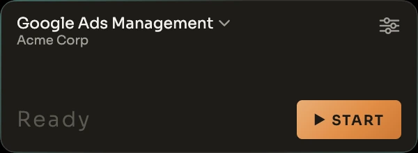 The floating widget showing the current project and a start button.