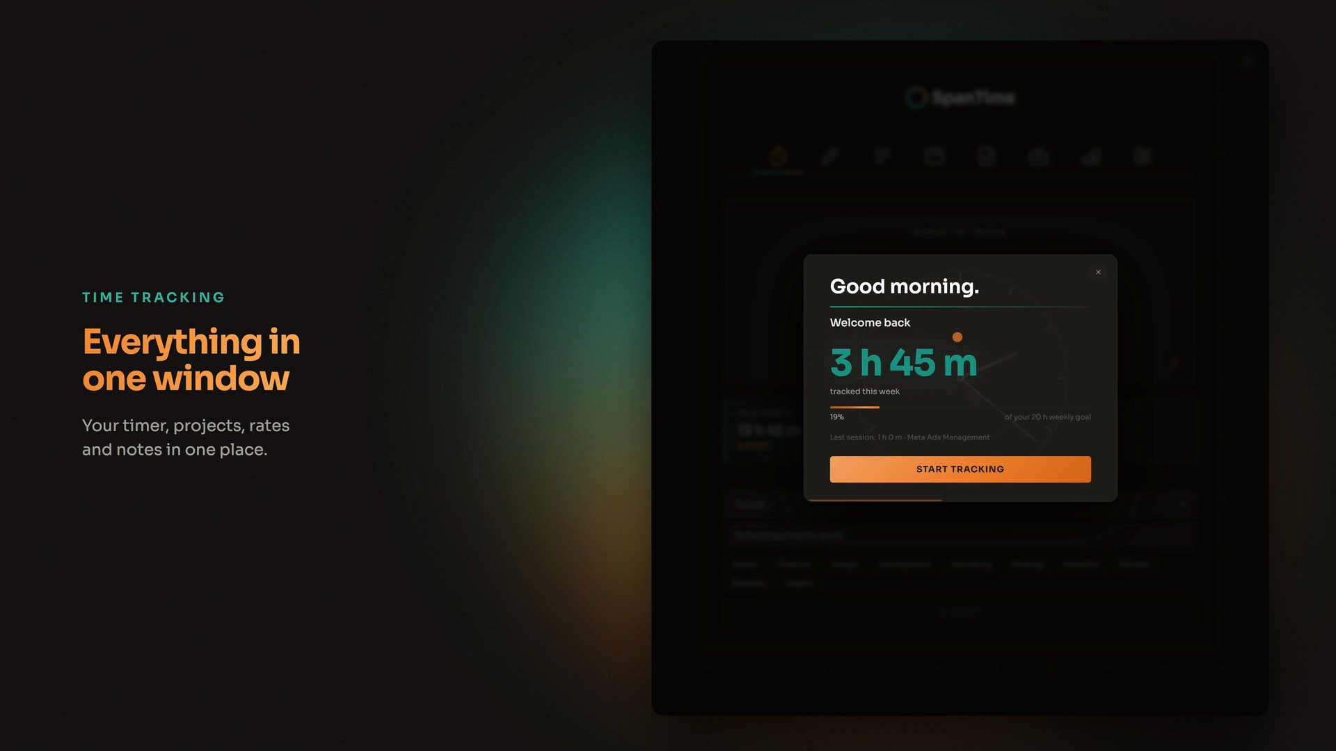 SpanTime explainer video: a 60 second tour of the timer, log, week view, reports and settings